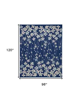 8' X 10' Navy Blue and Ivory Floral Area Rug