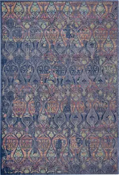 5' X 8' Navy Blue and Orange Ogee Distressed Non Skid Area Rug