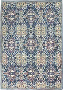 5' X 8' Ivory Navy Blue and Yellow Floral Distressed Non Skid Area Rug