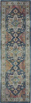 8' Ivory Blue and Orange Floral Distressed Non Skid Runner Rug