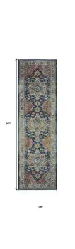 8' Ivory Blue and Orange Floral Distressed Non Skid Runner Rug