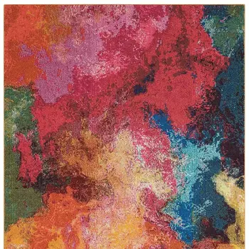 8' X 11' Navy Blue Red and Orange Abstract Non Skid Area Rug