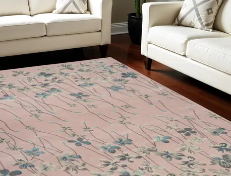 8' X 10' Pink Gray and Blue Floral Area Rug