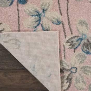 8' X 10' Pink Gray and Blue Floral Area Rug