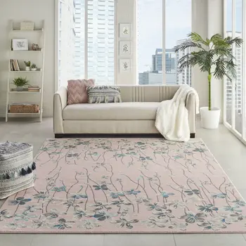 8' X 10' Pink Gray and Blue Floral Area Rug