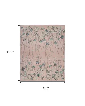 8' X 10' Pink Gray and Blue Floral Area Rug