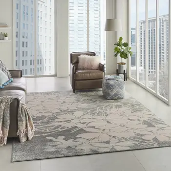 8' X 10' Gray And Pink Floral Area Rug