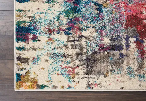 8' X 11' Ivory Pink and Orange Abstract Distressed Non Skid Area Rug