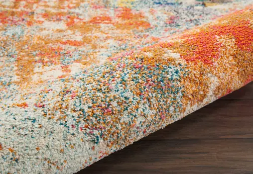 8' X 11' Ivory Pink and Orange Abstract Distressed Non Skid Area Rug