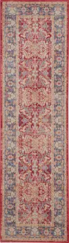 8' Blue and Red Floral Distressed Non Skid Runner Rug