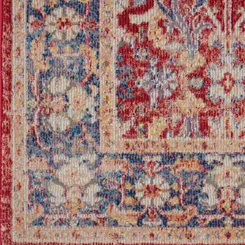 8' Blue and Red Floral Distressed Non Skid Runner Rug