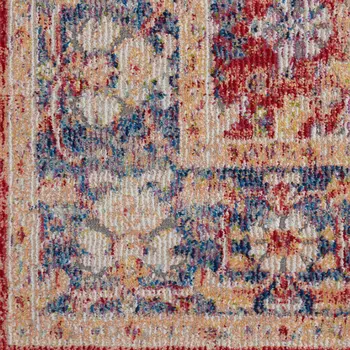 8' Blue and Red Floral Distressed Non Skid Runner Rug