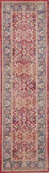 8' Blue and Red Floral Distressed Non Skid Runner Rug