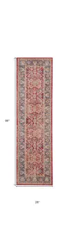 8' Blue and Red Floral Distressed Non Skid Runner Rug
