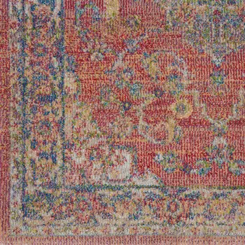 8' Blue and Red Floral Medallion Distressed Non Skid Runner Rug