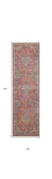 8' Blue and Red Floral Medallion Distressed Non Skid Runner Rug