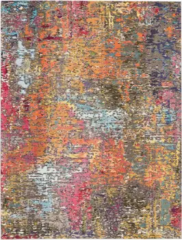 8' X 11' Blue and Orange Abstract Non Skid Area Rug