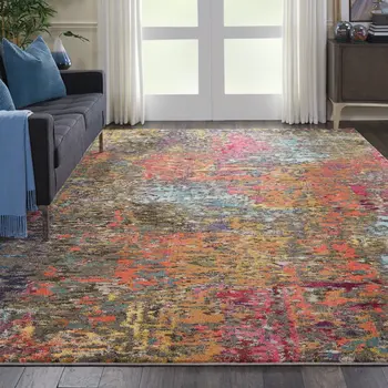 8' X 11' Blue and Orange Abstract Non Skid Area Rug