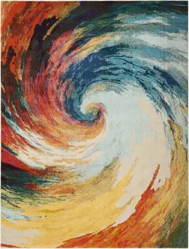 8' X 11' Blue Red and Orange Abstract Non Skid Area Rug