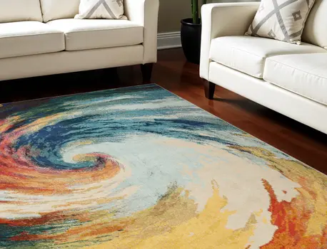 8' X 11' Blue Red and Orange Abstract Non Skid Area Rug
