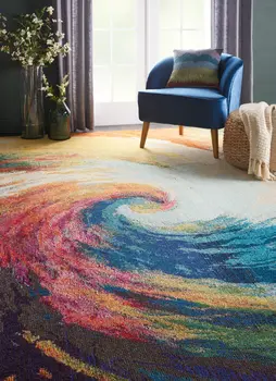 8' X 11' Blue Red and Orange Abstract Non Skid Area Rug