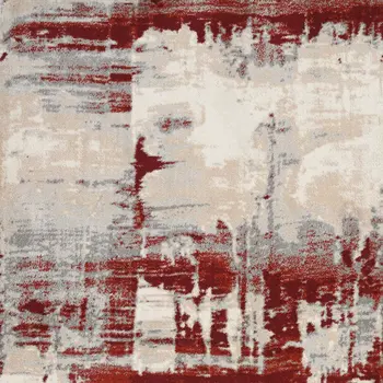 8' X 11' Ivory Red and Gray Abstract Non Skid Area Rug