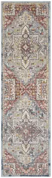 8' Blue and Red Floral Distressed Runner Rug