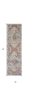 8' Blue and Red Floral Distressed Runner Rug