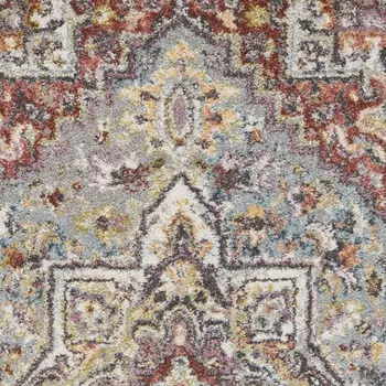 8' Blue and Red Floral Distressed Runner Rug