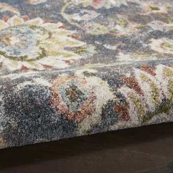 8' Charcoal Brown and Yellow Floral Distressed Runner Rug