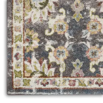 8' Charcoal Brown and Yellow Floral Distressed Runner Rug