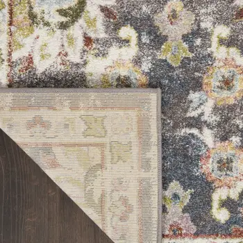 8' Charcoal Brown and Yellow Floral Distressed Runner Rug