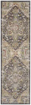 8' Charcoal Brown and Yellow Floral Distressed Runner Rug