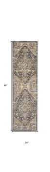 8' Charcoal Brown and Yellow Floral Distressed Runner Rug