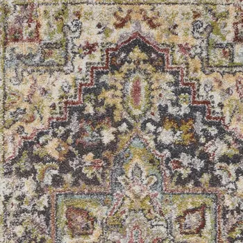 8' Charcoal Brown and Yellow Floral Distressed Runner Rug