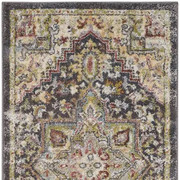 8' Charcoal Brown and Yellow Floral Distressed Runner Rug