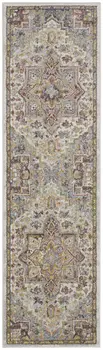 8' Ivory Green and Gray Floral Runner Rug