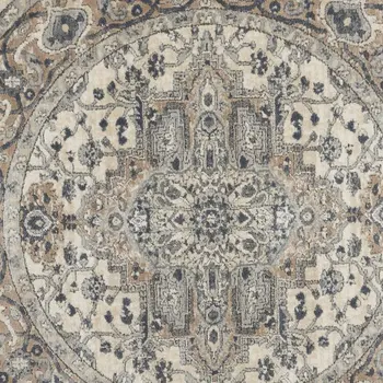 8' Ivory Green and Gray Floral Runner Rug