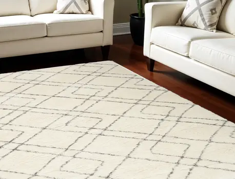7' X 9' Ivory and Gray Geometric Shag Area Rug
