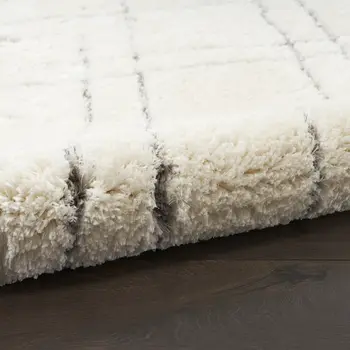 7' X 9' Ivory and Gray Geometric Shag Area Rug