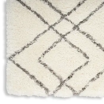 7' X 9' Ivory and Gray Geometric Shag Area Rug