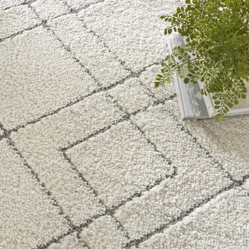 7' X 9' Ivory and Gray Geometric Shag Area Rug