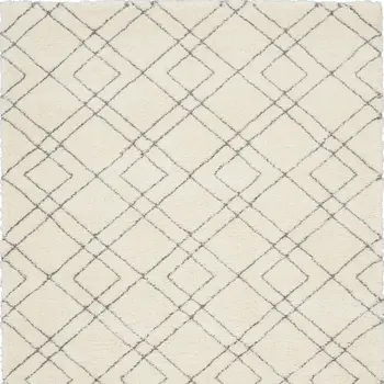 7' X 9' Ivory and Gray Geometric Shag Area Rug