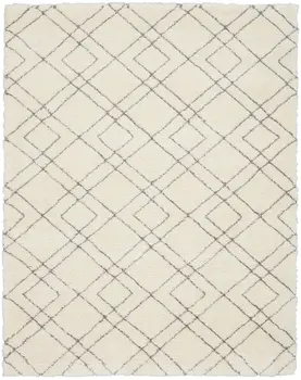 7' X 9' Ivory and Gray Geometric Shag Area Rug