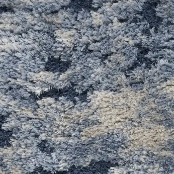 7' X 9' Light Blue Navy Blue and Beige Abstract Shag Area Rug