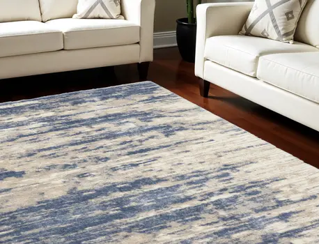 7' X 9' Light Blue Gray and Beige Abstract Shag Area Rug