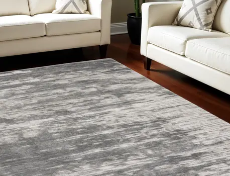 8' X 10' Charcoal and Ivory Abstract Shag Area Rug