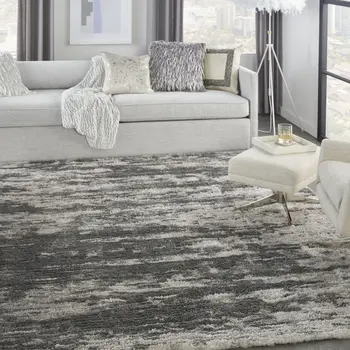 8' X 10' Charcoal and Ivory Abstract Shag Area Rug