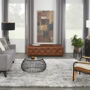8' X 10' Charcoal and Ivory Abstract Shag Area Rug