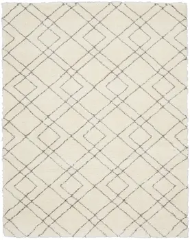 8' X 10' Ivory and Gray Geometric Shag Area Rug